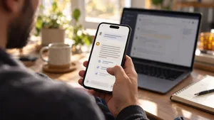 Engineer reading an AI assistant’s reply with source links in a team chat thread