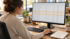 Claims handler clearing a review queue of flagged documents on a laptop