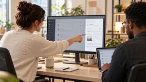 Designer and developer reviewing a new AI panel added to an existing web application