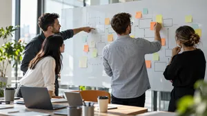 Operations team mapping an AI implementation plan on a whiteboard