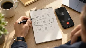 Hand-drawn engagement, pricing and location options with one combination circled
