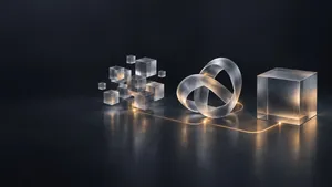 Three distinct abstract glass structures representing staff augmentation, managed services and SOW engagements